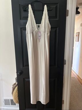 wild fable Cream Lace-Trim Maxi Slip Dress